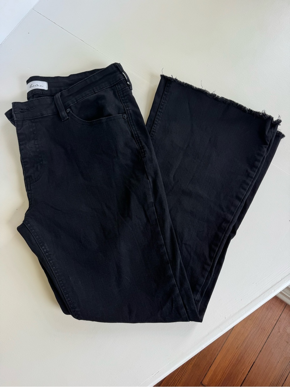 KanCan Black Wide-Leg Raw Hem Jeans